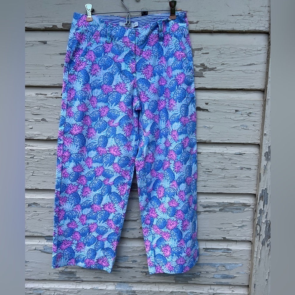 Vineyard Vines Pineapple Beachy Summer Linen Wide-Leg Crop Pants Size 0